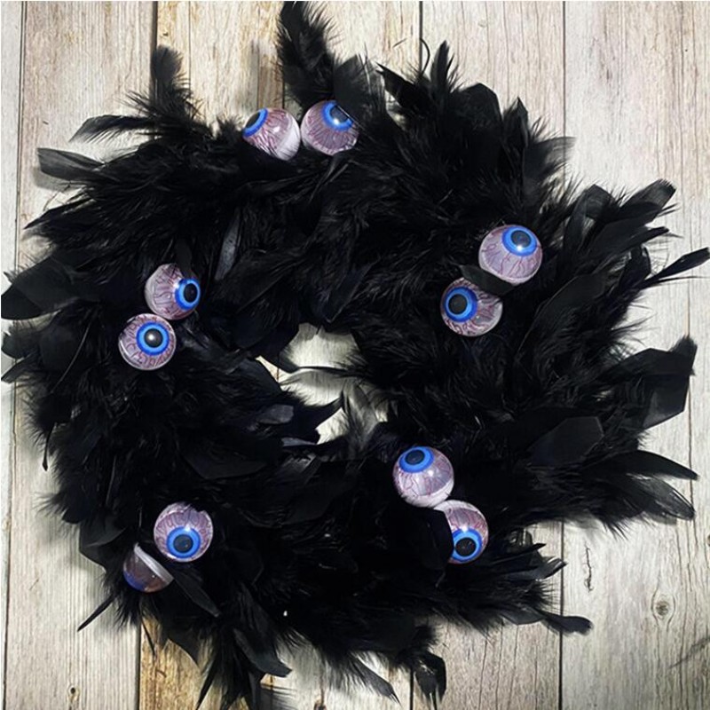 装飾的な花の黒い羽毛ガーランドガーデンハロウィーンの雰囲気の装飾小道具休日の花輪の供給