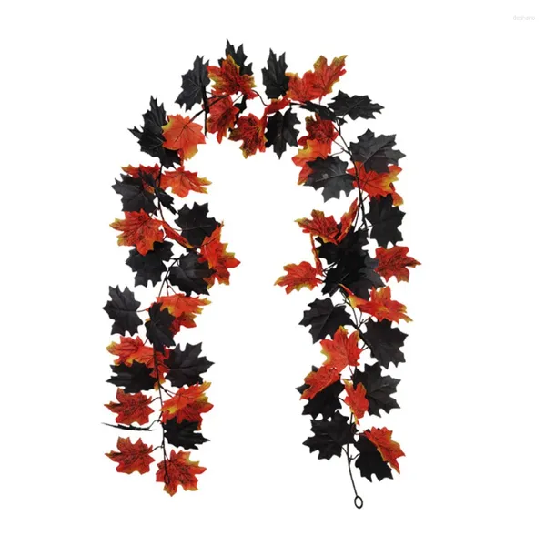 Flores decorativas Garland Negro Hojas artificiales Otoño Decoración de la pared de la puerta de Halloween Día de Acción de Gracias Vine colgante