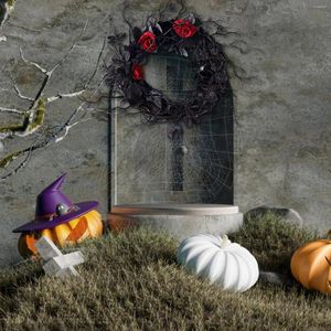 Decoratieve bloemen zwarte Halloween-krans met plastic takken en synthetische mooie bloemen grote strikken Verkoop