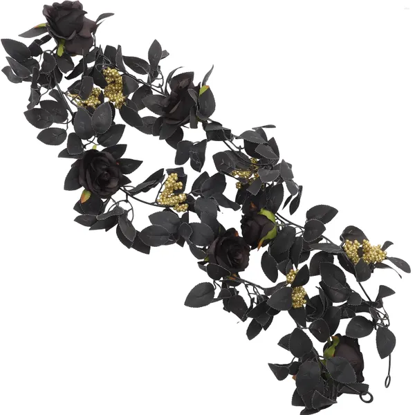 Flores decorativas Black Rose Vine Adorno para el hogar Artificial Party Decor Colgante Coronas Para Puertas De Entradasss