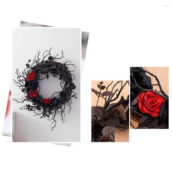 Flores decorativas, corona de ramitas negras, guirnalda de ramas muertas espeluznantes para Halloween, flor de simulación realista para colgar en la pared de la puerta