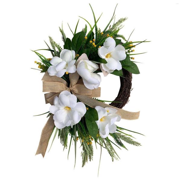 Fleurs décoratives Blossom Magnolia Guirlande Feuille Artificielle Pour Plaque De Porte D'entrée Couronnes Et Guirlandes Décorations De Mariage À La Maison Vintage 2023