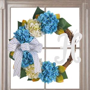 Decoratieve bloemen Blauwe en witte hortensia krans Garland voordeur kunstbloem met strik realistische bloemen