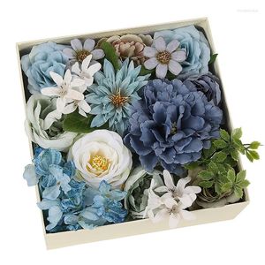 Fleurs décoratives bleu boîte-cadeau artificielle pour bricolage mariage saint valentin faux bouquet de fleurs décor à la maison cadeaux de noël