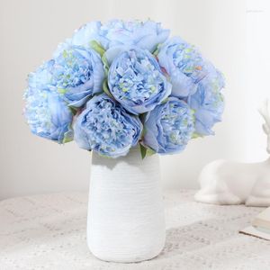 Flores decorativas Azul Artificial Peonía Flor Rama Simulación Seda DIY Boda Ramo de novia Hogar Sala de estar Decoración de mesa Peonías falsas