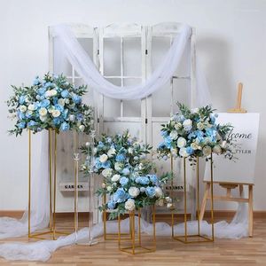 Fleurs décoratives bleues artificielles roses murales, fournitures de mariage, toile de fond, décoration de noël, boule de fleurs, centre de table