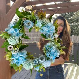 Fleurs décoratives Blue False Flower Couronne de porte d'entrée Décoration décoration Garland Boulle de ferme de chalet de chalet pour couronnes pour les couronnes