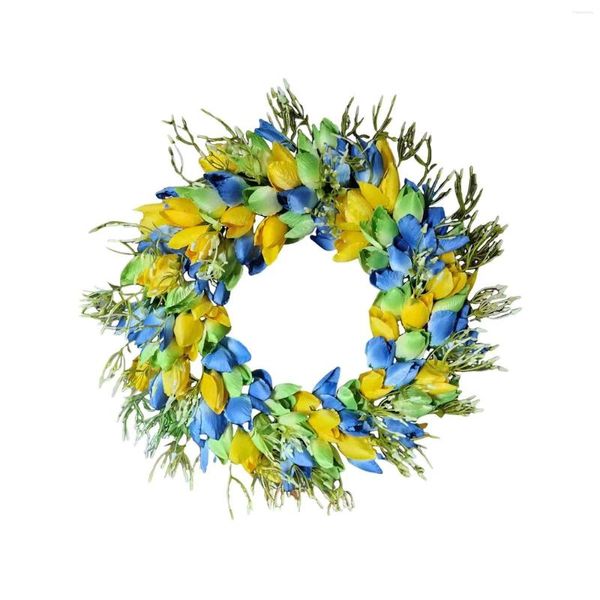 Flores decorativas, corona azul para el día de la madre, decoración de primavera, decoración de granja, pared, regalo para el hogar, bricolaje, flor falsa, puerta delantera moderna
