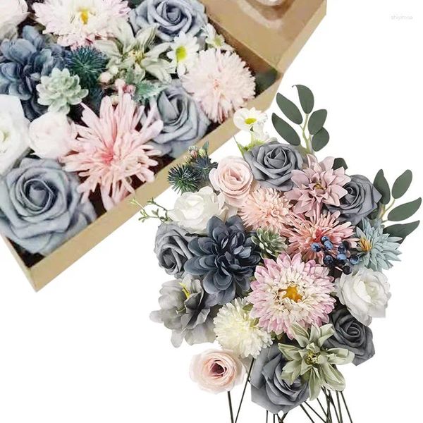 Fleurs décoratives Blue rose rose têtes de soie artificielle 20 pcs Dahlia DIY MARIAGE HOME DÉCOR DE Valentin de la Saint-Valentin Bouquet faux