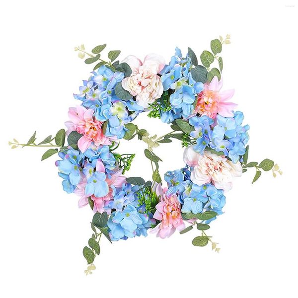 Flores decorativas azul rosa blanca hortensia coronas de flores puertas frontales artificiales verano verano al aire libre decoraciones de boda guirnalda
