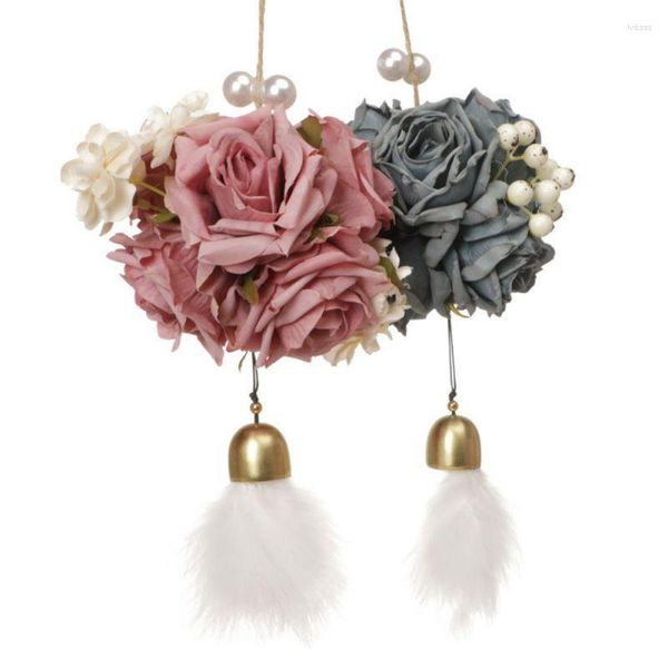 Flores decorativas rosas azules bolas de flores artificiales con recepción de boda de plumas decoraciones colgantes de hogar suministros elegantes