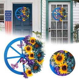 Guirlande de fleurs décoratives en forme de roue de tournesol bleu, Simulation créative de fleur suspendue pour porte, décoration de Festival Be E, printemps 2024