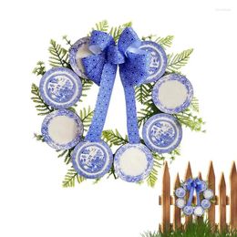 Decoratieve Bloemen Blauwe Wilg Kerstkrans Voordeur Decoratie 15 inch Wit Porseleinen Plaat Boerderij WreathDecor