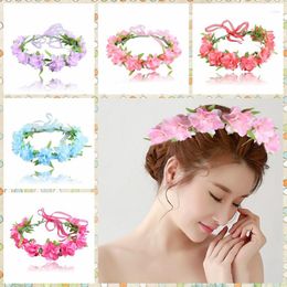 Fleurs décoratives Boho Fleur Artificielle Guirlande Mariée Femmes Couronne Bandeau De Cheveux De Mariage Floral Bandeau Guirlande Ruban Fille Accessoire