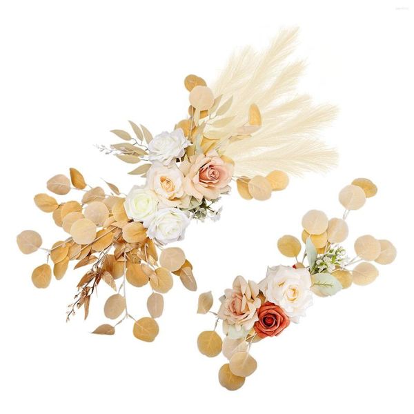 Flores decorativas Boho Artificial Flower Swag Conjunto de 2 para boda Signo de bienvenida Decoración floral Planta falsa Arco Fiesta Pared Decoración del hogar