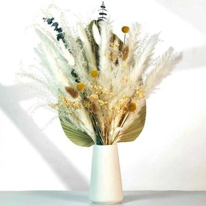 Fleurs décoratives Arrangements floraux Boho Bouquet de feuilles de palmier d'herbe de Pampas séchées naturelles pour la maison, décoration de fête de mariage, décorations de Festival