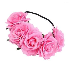 Decoratieve Bloemen Boho Rose Bloem Hoofdband Vrouwen Haar Guirlande Kroon Bloemen Halo Hoofddeksel Bruiloft Rooskleurig