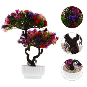 Fleurs décoratives Bonsaï Arbre Artificiel En Pot Faux Pin Vert Faux Mini Maison Verdure Pot Japonais Pots En Plastique Simulation Décor