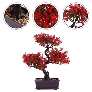 Flores decorativas Bonsai Tree Fake Indoor Artificial Plants Red Outdoor