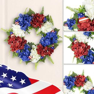 Couronne de fleurs décoratives pour le jour de l'indépendance, hortensia rouge et bleu, pendentif de décoration, accessoires de fenêtre de Festival, ventouses