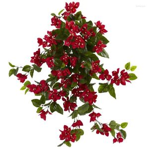 Flores decorativas Bougainvillea Planta artificial de arbusto colgante (conjunto de 2) rojo