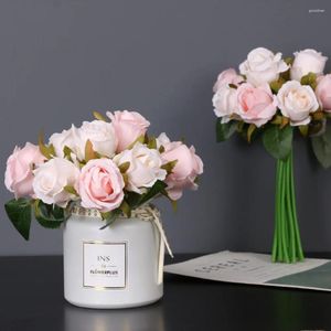 Decoratieve bloemen boeket 12 hoofden bruid met zijden rozen tafeldecoratie nepbloem kunstmatig voor bruiloft | voor thuis