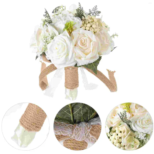 Flores decorativas Bouquet artificial boda nupcial ramos de alerta de seda