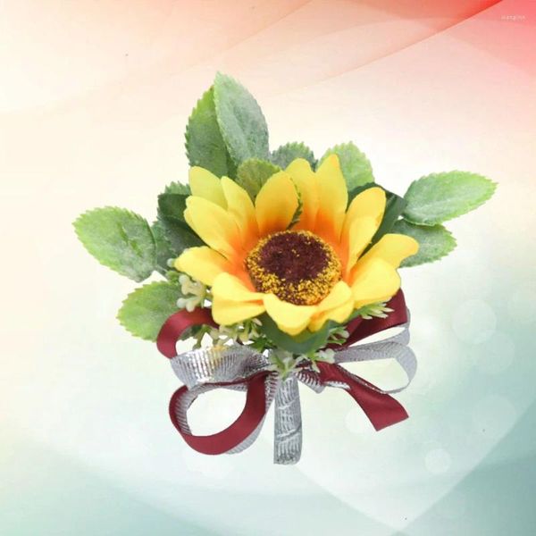 Boutonnière à fleurs décoratives pour hommes, Corsage de mariée, broche de mariage, fleur de soleil, vêtements, épingles de poitrine pour marié