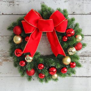 Fleurs décoratives Bowknot Couronne de l'Avent de Noël Guirlande de baies sans fil éclairable artificielle avec guirlande lumineuse LED pour mur de fenêtre de porte