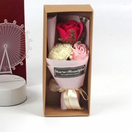 Fleurs décoratives Box Gift Mariage 3 Soap Rose Flower Bouquet Femme