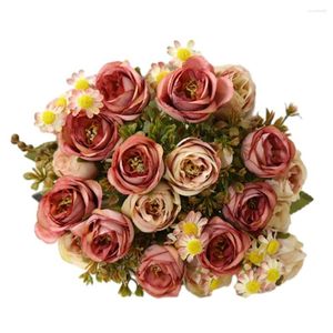 Fleurs décoratives marque une fleur artificielle durable bouquet simulé compact exquis faux plantes vertes roses légères étude