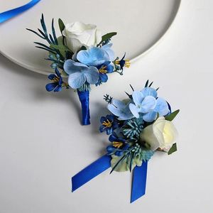 Fleurs décoratives poitrine fleur main poignet mariage photographie entreprise célébration ouverture revers Rose Calla Lily bleu