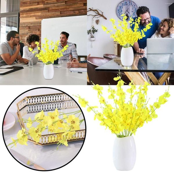 Flores decorativas Arcos de novia para alquiler Pie Garland 10pc 3 Horneras Decoración del hogar artificial Amarillo Ornamentos de flores de seda