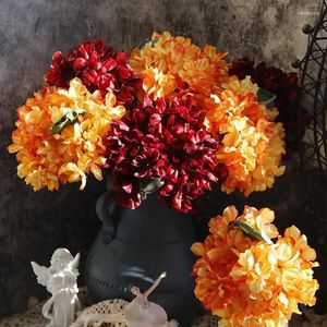 Fleurs décoratives Bouquet de mariée brûlé Bordette grande branche d'hortensia Silk 10 couleurs fausse fleur maison Fourniture de décoration de mariage Rétro