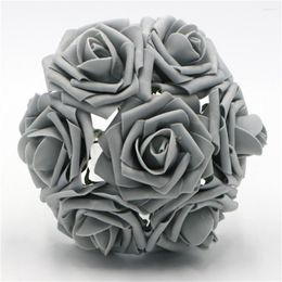 Decoratieve bloemen Bridal Bouquet Gray Rose kunstmatige groothandel 100 voor huwelijksceremonie decor centerpieces home party lnpe034