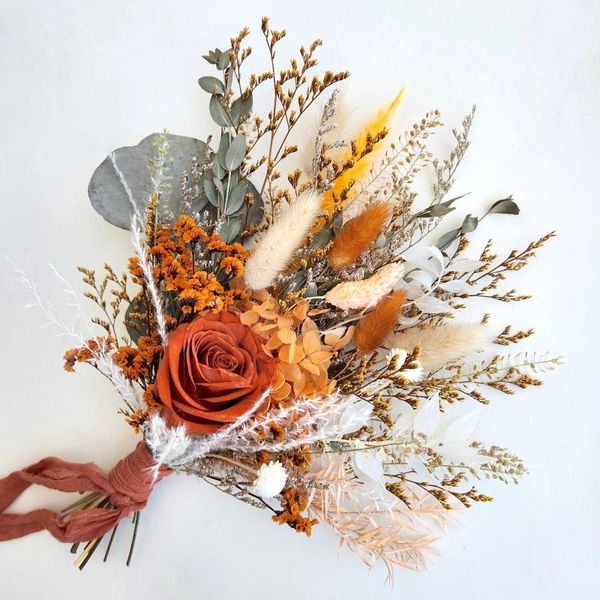 Flores decorativas Bouquet Natural Pampas Grass Artificial Rustic Vintage Boda para damas de honor Boho Dried