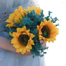 Bouquets de mariée de fleurs décoratives pour demoiselles d'honneur, ornement de Simulation artificielle de tournesol