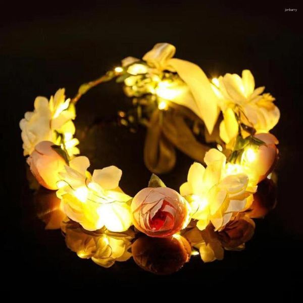 Flores decorativas para dama de honor, corona de flores Led, guirnalda Floral ajustable para boda, guirnalda de luces de alambre de cobre para vacaciones