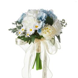 Fleurs décoratives Bridedal Bridesmaid Wedding Bouquet Blue et White Fresh Simulation tenant des accessoires faits à la main