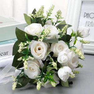 Decoratieve bloemen Bridal Flower Western-stijl Mori Rose Bouquet en Silk Ribbon Wedding Supplies Studio Party Po Shoot Props