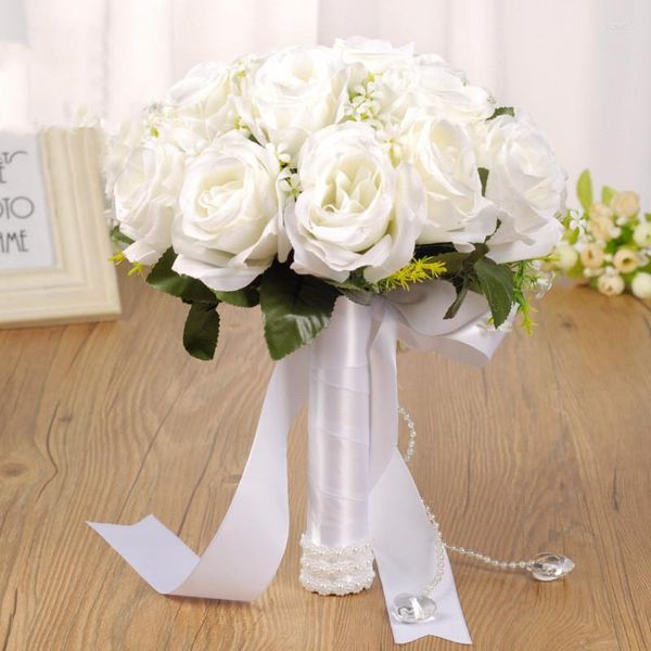 Flores decorativas Nupcial Sosteniendo Ramo de boda Aspecto real Marfil mixto Verdor Manta para sostener Flor