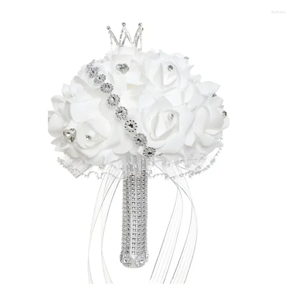 Fleurs décoratives Bouquet de mariage de mariée fleur de soie artificielle demoiselles d'honneur tenant avec diamant pour proposer des Bouquets à main