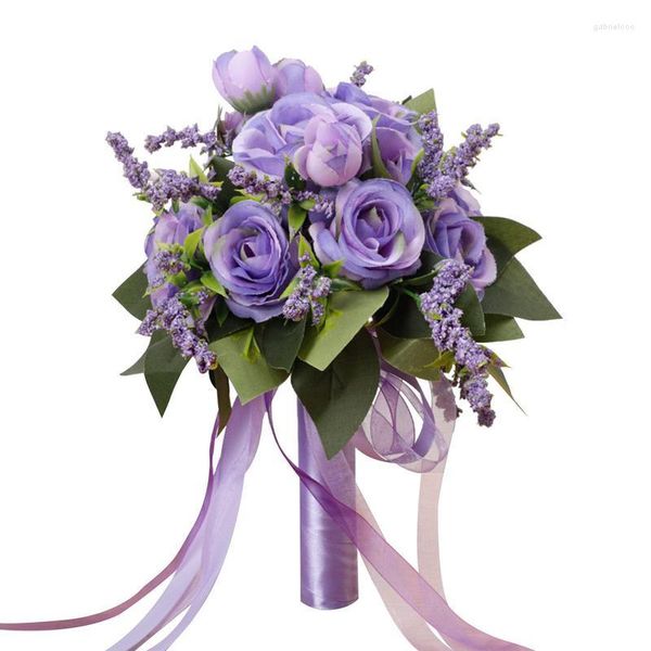 Bouquets de mariée à fleurs décoratives pour mariage, centres de Table de mariage créatifs en soie de roses blanches de Style occidental