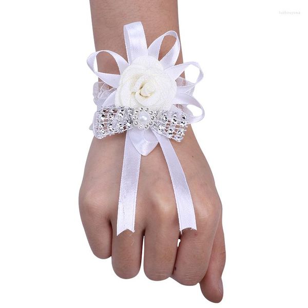 Fleurs décoratives mariée demoiselle d'honneur poignet fleur ivoire dame Bracelet élastique Bracelet bricolage affaires fête mariage fournitures SW054