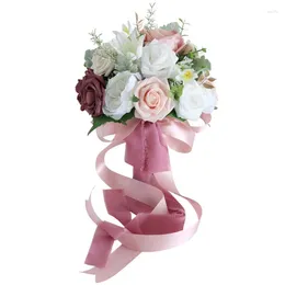 Fleurs décoratives mariée Bouquet de mariage Bridesmaid Bunch Flower Artificial Silk Rose Supplies DIY Home Decor