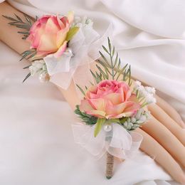 Flores decorativas novia muñeca padrino ramillete hecho a mano hombres negocios broche mujeres fiesta moda Boutonniere Artificial