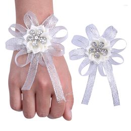 Flores decorativas novias y hermanas muñeca flor cristal perla simulación hombres mujeres ramillete traje fiesta boda suministros T056