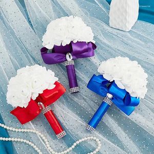 Decoratieve Bloemen Bruidsmeisje Boeketten Romantische Handheld Bloem Met Diamanten Lint Bruiloft Bruid Boeket