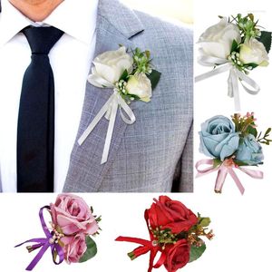 Fleurs décoratives broche fleur Corsage décor de mariage marié boutonnière mariée homme soie Rose costume pour la décoration