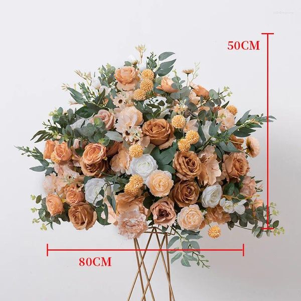 Flores decorativas Marrón Artificial Rosa Pared Planta de boda Eucalipto Telón de fondo Día de San Valentín Decoración Flor Bola Mesa Centro de mesa Soporte